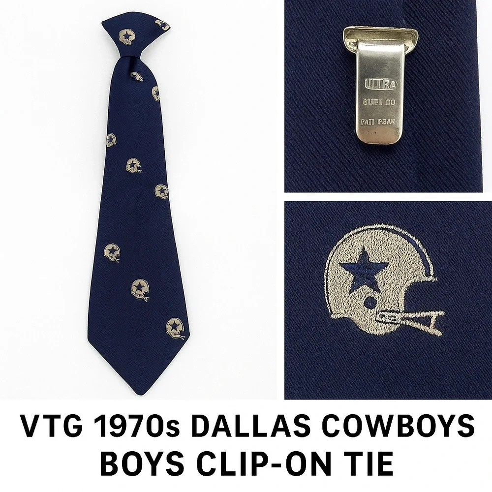 Vtg Dallas Cowboys‎ NFL Officially Licensed Clip On 70's Tie Boys Necktie Stars